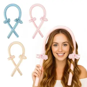 Heatless Hair Curler in Satin with Scrunchies - Blue Pink & Gold Options for Stylish Hair Curly Effects 34 Inches Long with 1.25 Inches Diameter