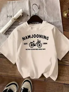 Aesthetic Graphic Hoodie – EST 1994 Bicycle Statement Tee | Boutique K-Pop Brand Apparel | Trendy Cream Fit