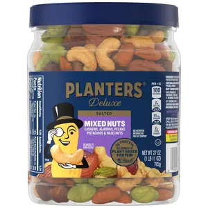 Deluxe Mixed Nuts with Sea Salt, 27 oz Resealable Container - Variety Mixed Nuts Snacks with Cashews, Almonds, Pecans, Pistachios & Hazelnuts - Energy Boost - Kosher