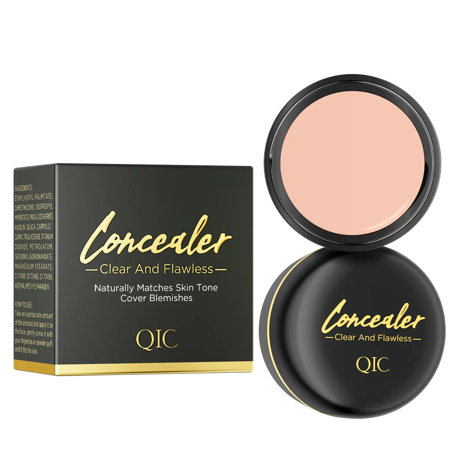 QIC Clear Flawless Concealer Cream, 3 Shades Full Coverage Color Corrector, Long Lasting Waterproof Concealer for Dark Circles Blemishes, Light Natural Deep Skin Tone Concealer Palette