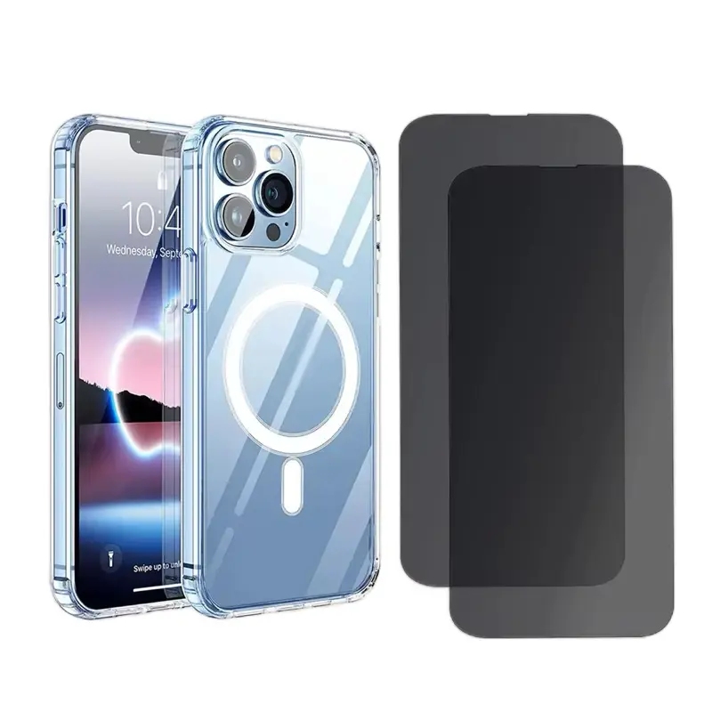 3 in 1 Clear Anti-Yellow MagSafe Case & Privacy Screen Protector for 15-17 Pro Max True MagSafe Optimization Integrated Privacy Technology Magnetic Shockproof iPhone with Nano-Thin Ferromagnetic Ring and Sapphire-Strength Camera Lens Protector