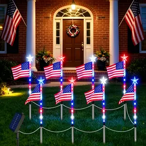 8-pack, red, white, and blue American flag solar lights, red, white, and blue flag outdoor decorative hallway lights, July 4th Independence Day decorative lights, patriotic theme decoration, 8 kinds of light flashing modes, suitable for porches, cour
