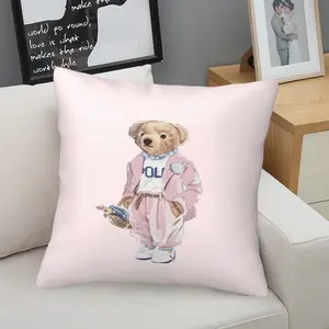 Fresh teddy bear printed pattern soft short plush pillow, with multiple patterns, soft and skin friendly, suitable for comfortable home or travel items, lazy style at home Sofa Cushion