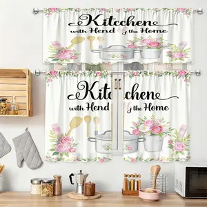 Kitchen Curtains Cozy Floral Design Window Curtain Set for Rod Pocket Hanging, Available in Multiple Sizes (Rod Not Included) Foldable Colorful Room Divider Transparent Leaf Print