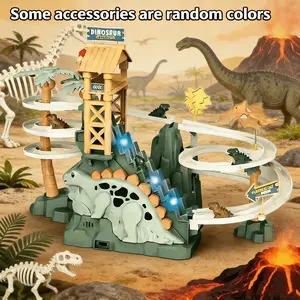 Dinosaur Assembly Electric Slide Track Car Toy, Music Function, Includes 5 Dinosaurs, Suitable for Boys and Girls over 3 Years