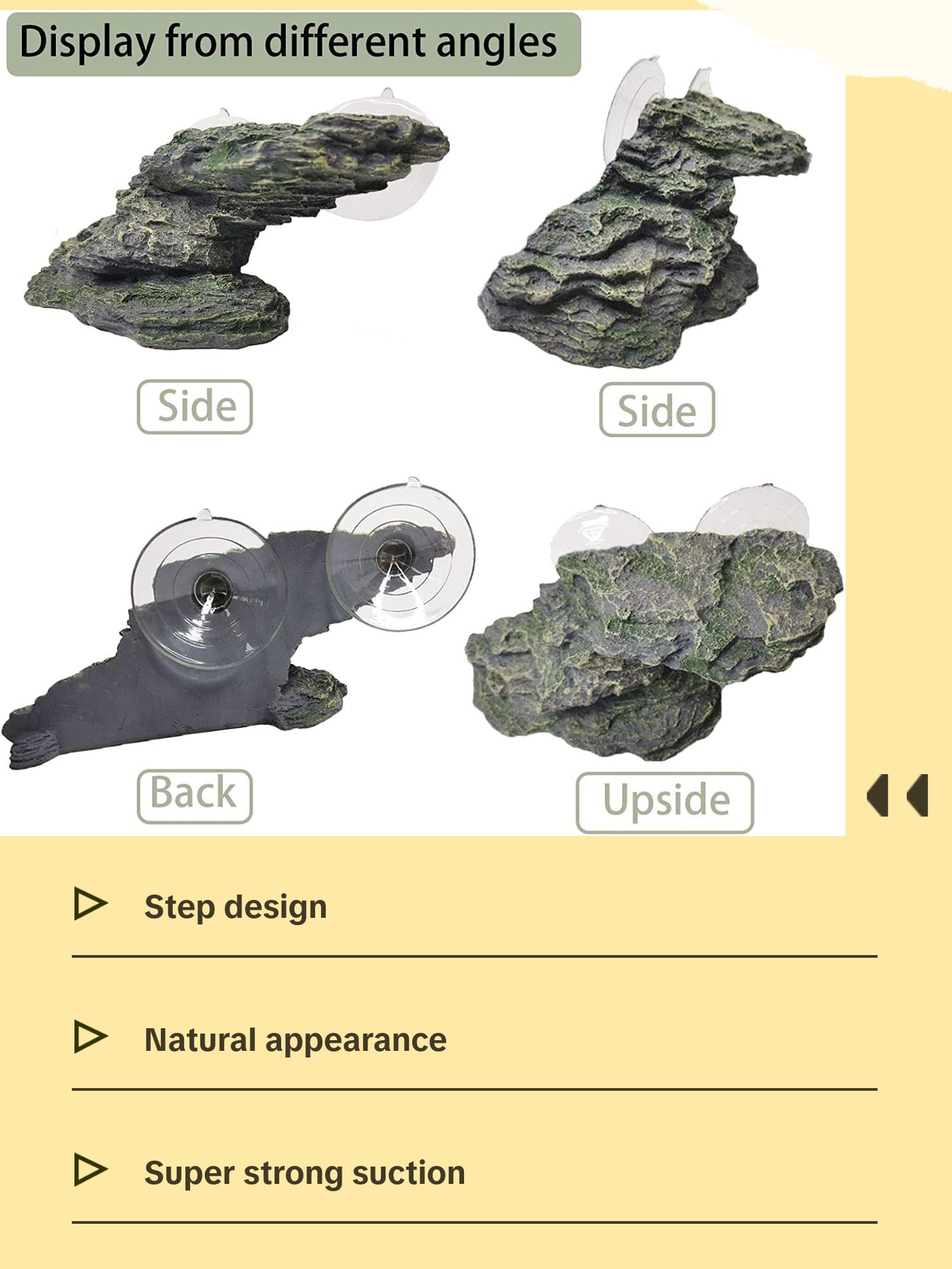 Turtle Basking Platform Reptile Climbing Shale Resin Step Ledge Stone Aquarium Ornament Rock Landscaping Decoration with Suction Cups for Frogs Newts Amphibians Lizard (Medium:8.2”Lx3.3”Wx3.1”H)