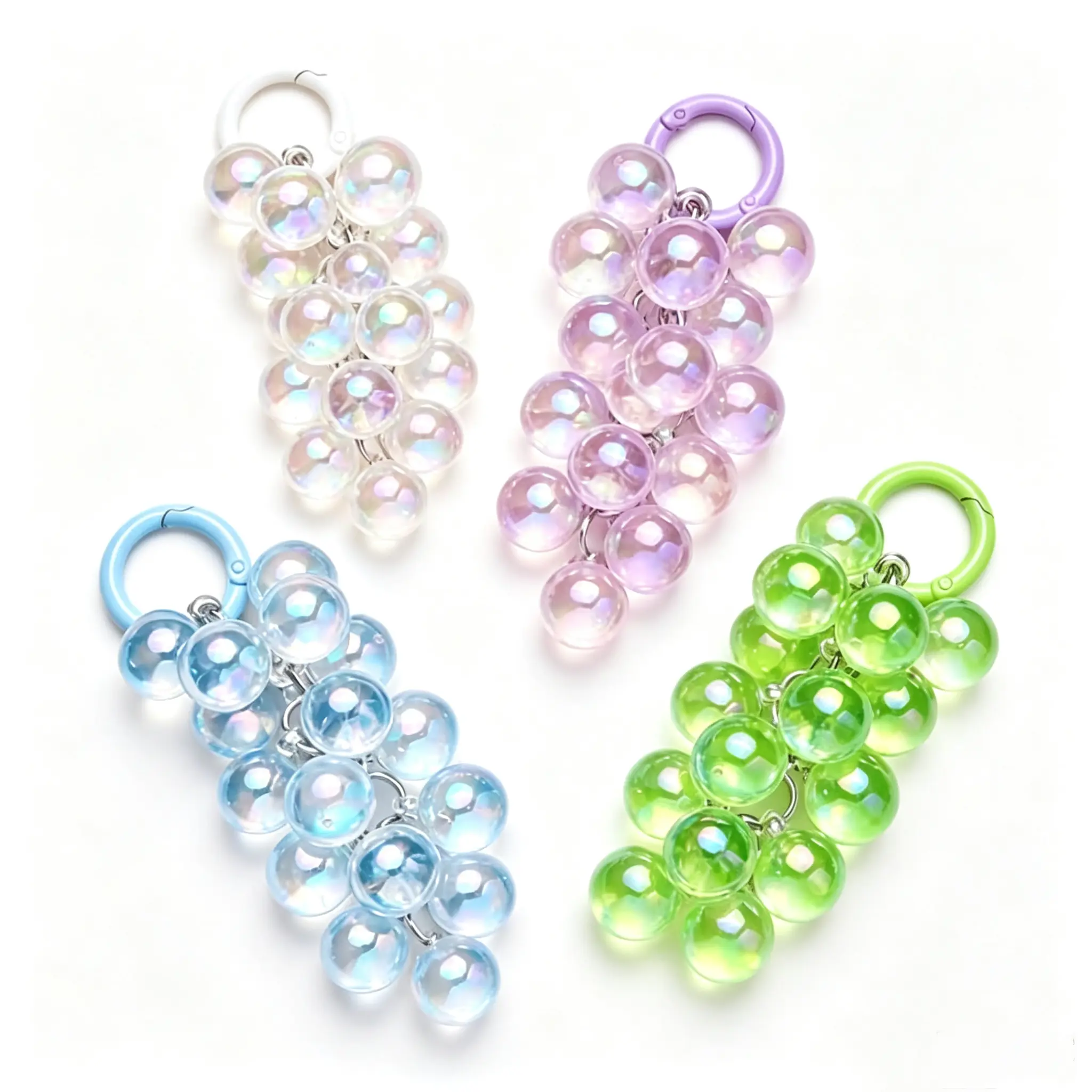 4PCS Grape Keychains, Creative Cute Bubble Jelly Grape Cluster Keychain Emulational Fruit Car Key Students' School Bag Pendant Gift