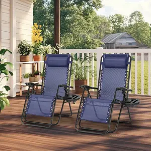 Sweetcrispy 2PC Folding Chaise Lounge, Outdoor Sun Tanning Chairs With Pillow, Zero Gravity Chairs With Reclining Back Cup Holder, Steel Frame & Breathable Mesh For Beach, Yard, Patio, Poolside