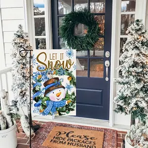 Christmas Garden Flag, Cute Snowman Design, Blue Linen Material, Vertical Outdoor Decoration, Perfect Gift for Family & Friends