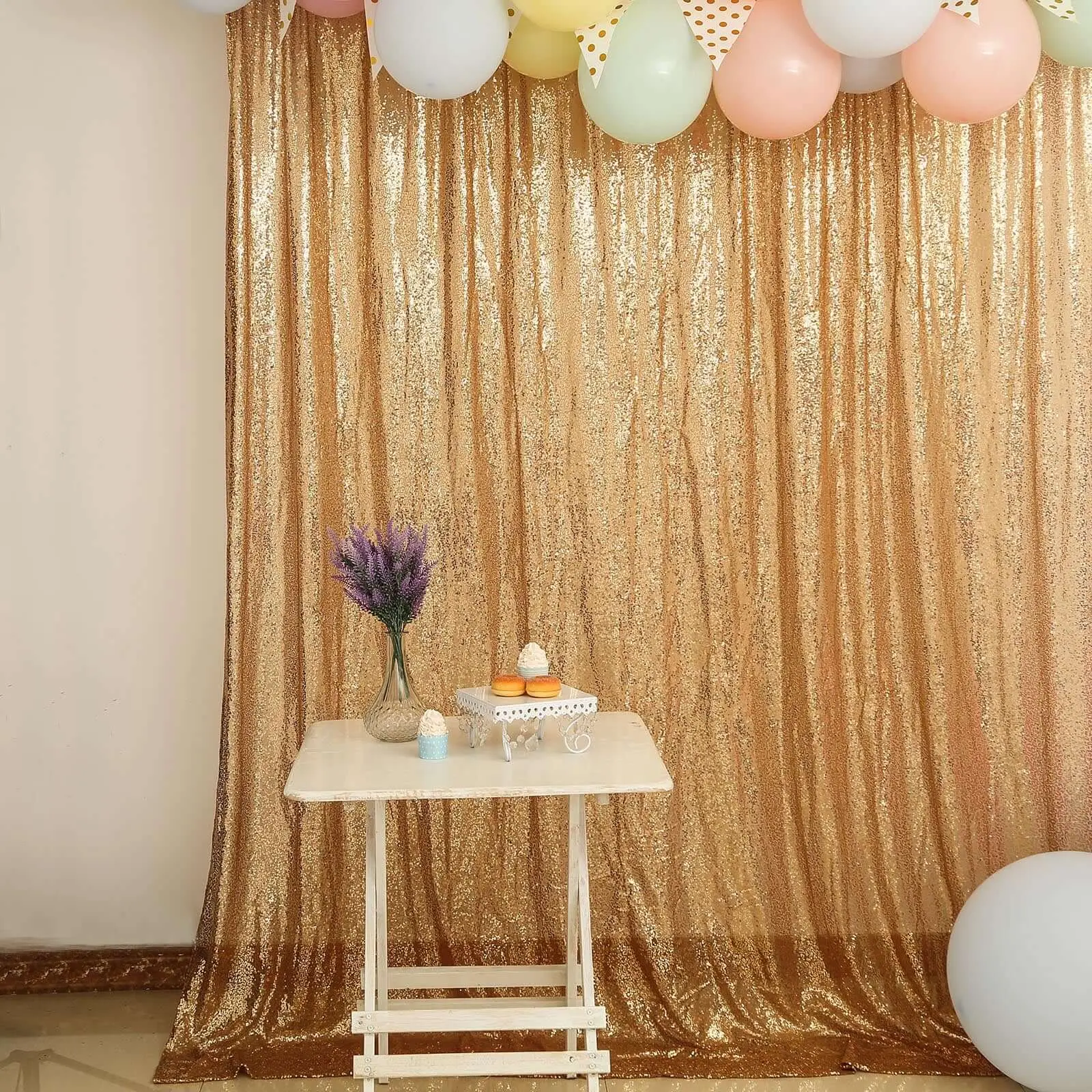 8ft x 8ft Gold Sequin Event Curtain Drapes - Shimmer Wall Backdrop, Indoor Party Decor, Sequins Backdrop Panels, Banners, Draping Festive Backdrops & Banners