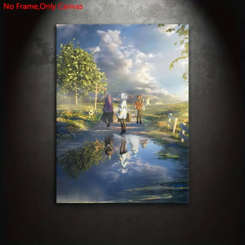 1 piece/set frameless canvas painting print poster, Artwork, classic anime style art, Decorative wall art, Frieren and her party, a gift for Japanese culture enthusiasts, ideal for bedroom, living room, wall decoration, Unframed Wall Art