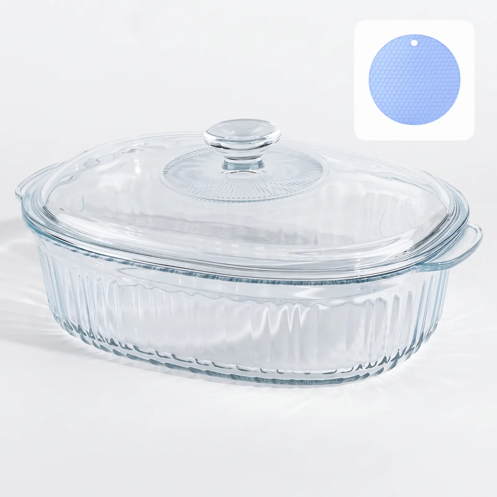 Glass Baking Dish with Lid Set & Silicone Mat, Large Capacity Casseroles with Glass Lids,  Oven & Microwave Safe, Versatile Deep Glasses Food Container for Baking, Cooking, Ideal for Desserts, Chicken, Pasta, for Holidays