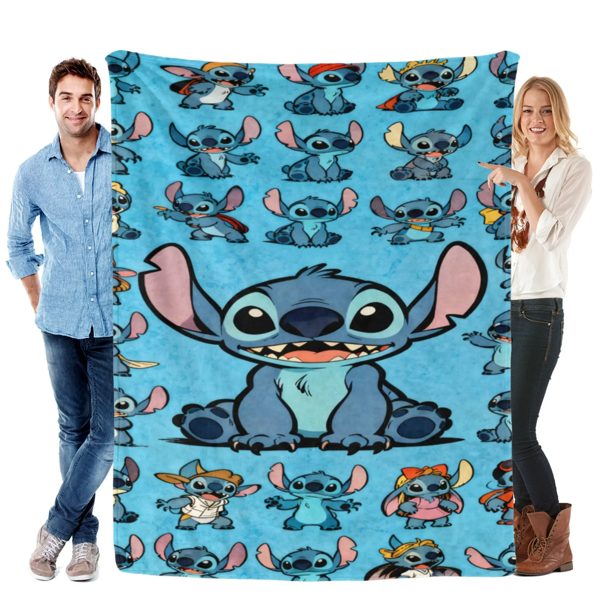 Disney Stitch Super Soft Fleece Blanket - Kawaii Multiple Poses Kids Room Decor Bedding