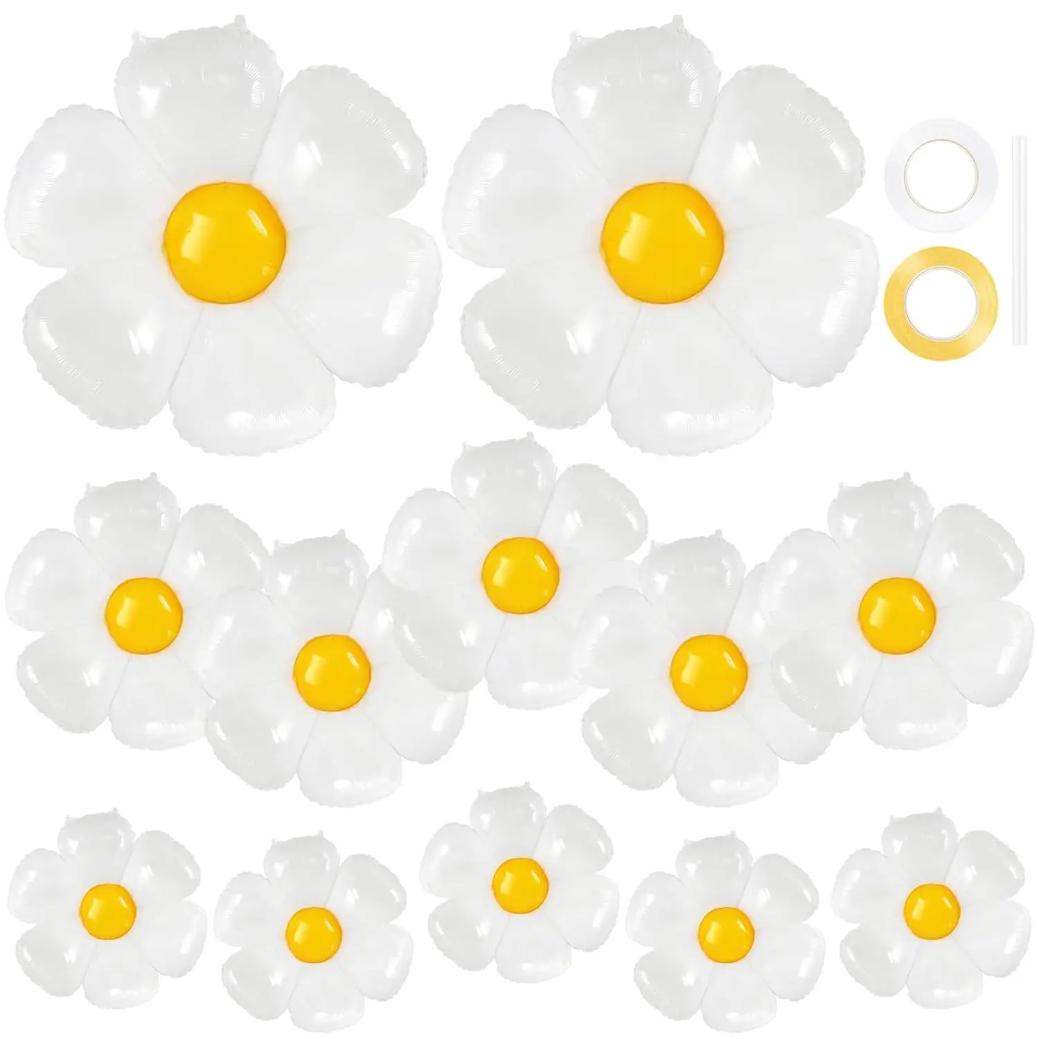 12pc Daisy Foil BalloonsWhite Flower Balloons for Baby Shower, Wedding, Groovy Boho Parties