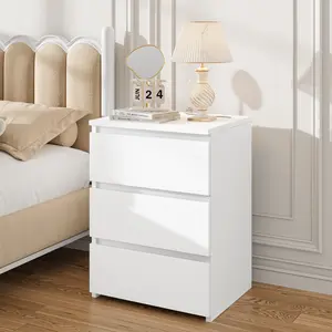 FOTOSOK Nightstad with Charging Station, White Nightstand with 3 Drawers,  Nightstand with USB Ports, Power Outlets, Silent Slides, Wooden End Side Table Bedside Table for Bedroom, Modern Home Furniture