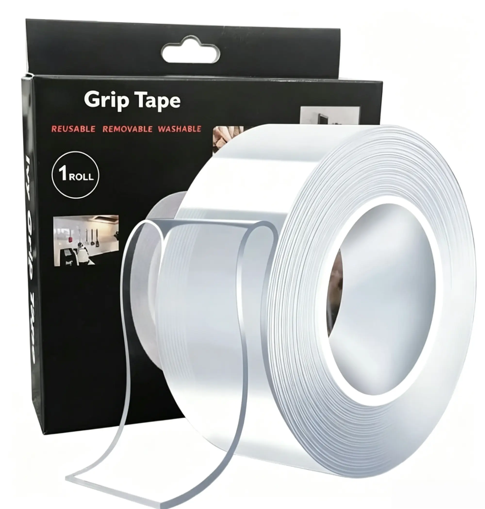 Heavy-Duty Clear Nano Double-Sided Mounting Tape, 16.4FT Wall-Safe Strips, Easy Application with Precise Measurement, Washable Reusable Transparent, Stretchable Trace-Free Removal for Home Decor Picture Hanging, Wall-Safe Mounting Tape