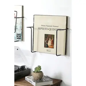 Set of 2, Matte Black Metal Wire Wall Mounted Vinyl Records Storage Racks, LP Record Holders, Floating Album Shelves