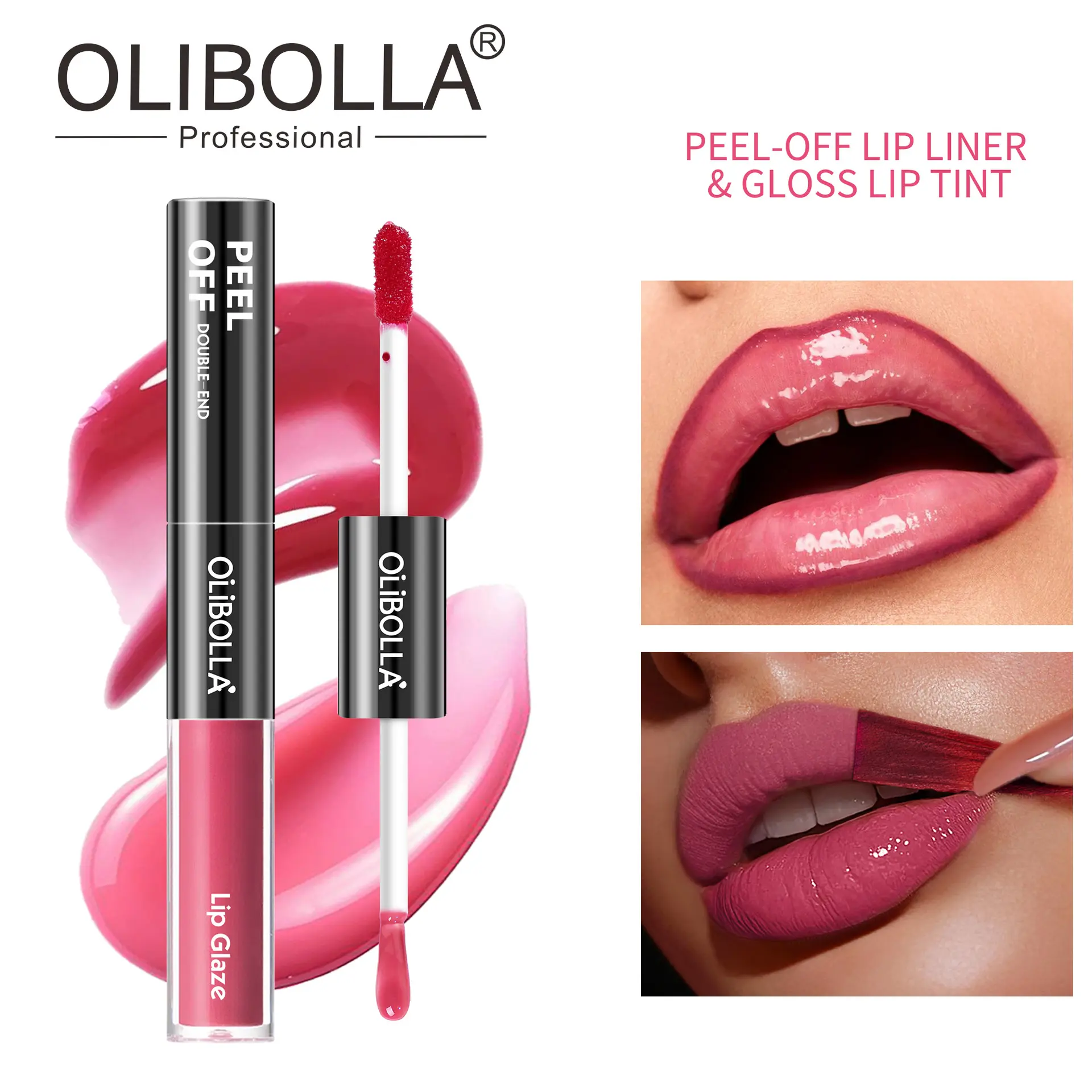OLIBOLLA Dual-Ended Peel-Off Lip Stain - Long-Lasting Waterproof Lipstick & Liner, Glossy Makeup, Single Item for Spring Glow-Up