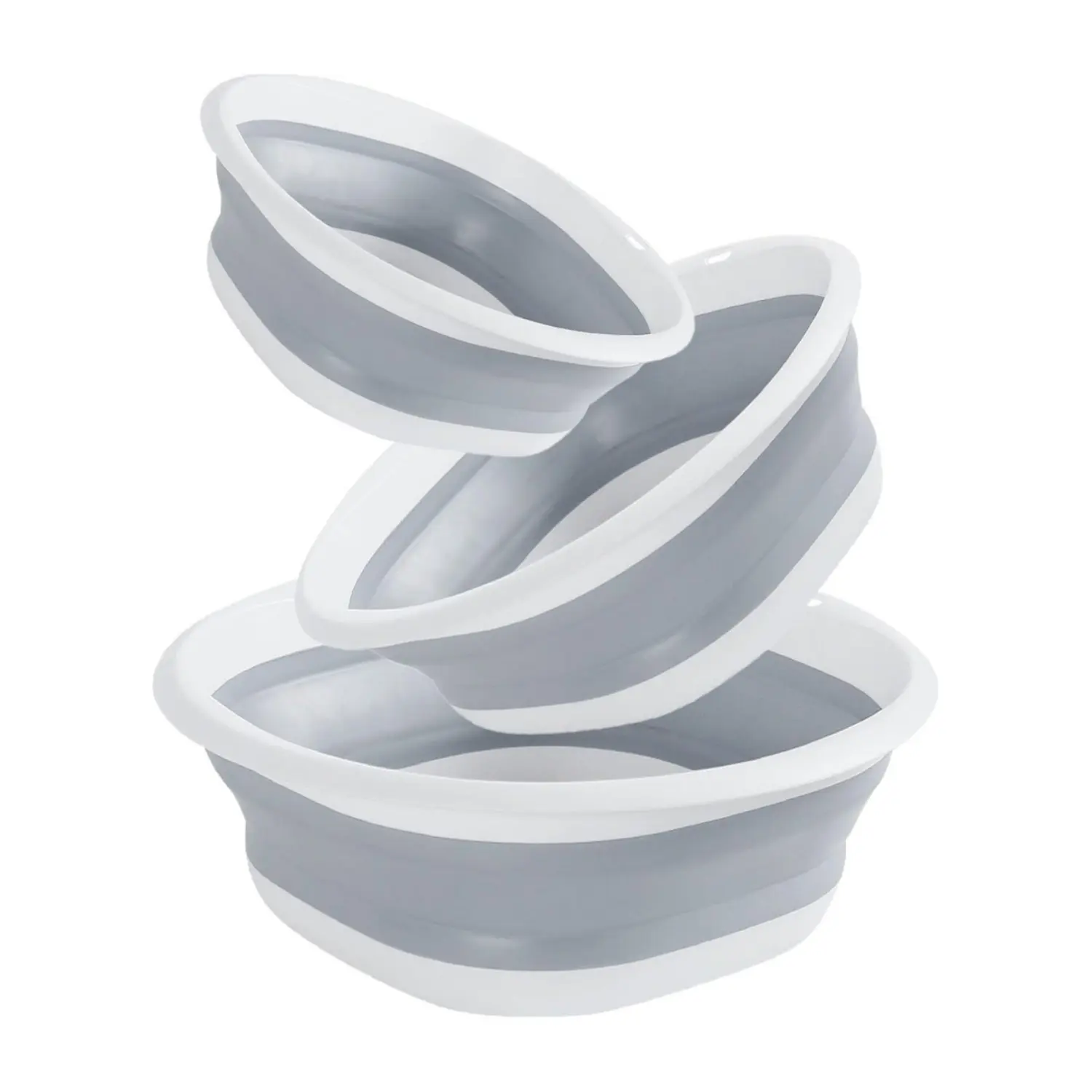 3Pcs Smooth Collapsible Plastic Tub Set with Handles for Carrying Full Loads - 15/12.6/10in Space-Saving Storage Containers for Home, Camping, Dishing - Home Improvement Building Supplies, Handles Carry Full Loads