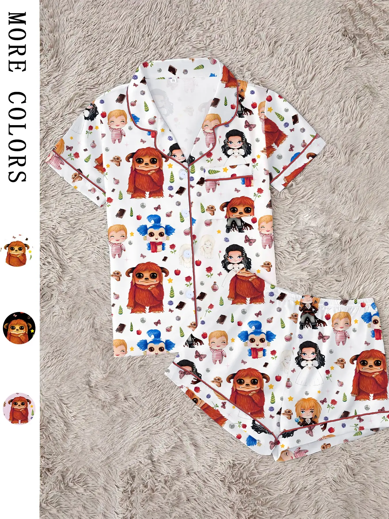 Women's Labyrinth Printed Sleepwear Loungewear Pajamas Set, Comfortable Two-Piece, Short Sleeve Button-Up Top and Elastic Shorts, Casual Home Wear