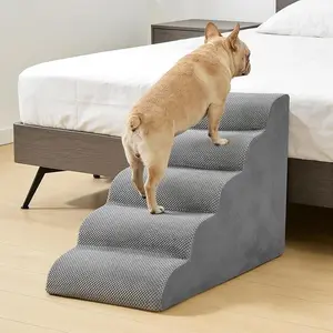 5-Step High-Density Foam Curved Pet Stairs, Non-Slip Dog Steps & Ramp for Small Dogs/Cats, Soft Washable Cover, Gentle Incline Design to Protect Joints, Ideal for Accessing Beds, Couches & High Surfaces