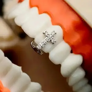 A Set Of 2 Punk Flashy Hip-hop Bronze oth Accessories, Halloween Accessories, Fashionable Couple Accessories Ceramic Braces Teeth Braces