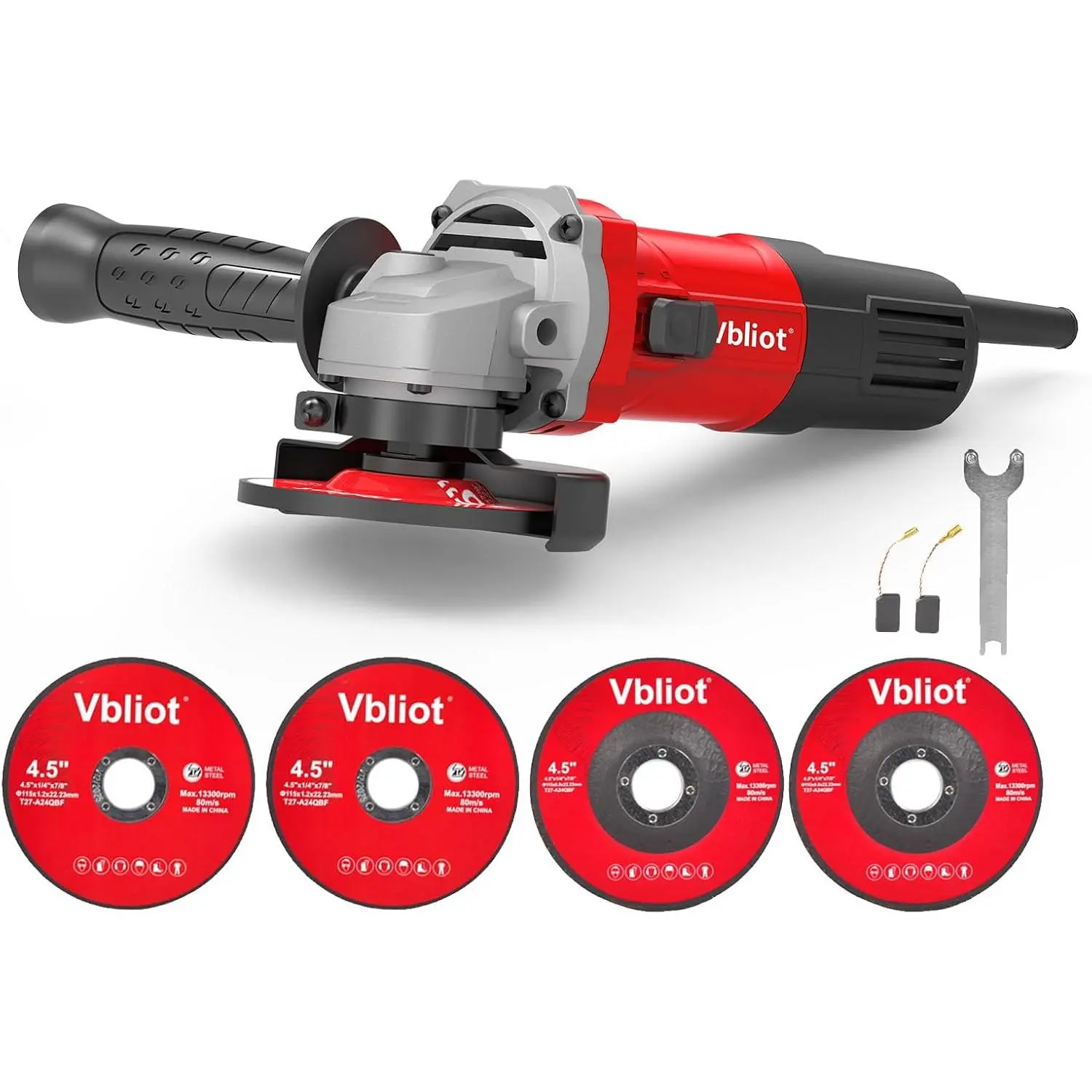 VBLIOT 7-Amp 4-1/2-Inch Electric Angle Grinder with 2 Cutting Discs and 2 Grinding Discs for Cutting, Grinding and Polishing Metal, Wood and Ceramic Tile Power Tools, Grinding Machine