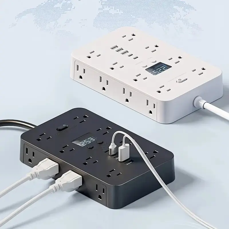 21-in-1 Surge Protector Power Strip - 16 AC Outlets, 3 USB-A Ports, 2 USB-C Ports, 45° Rotating Plug, Overload Protection, Fireproof Material for Home, Office