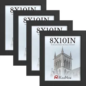 8x10 Picture Frame 4 Pack Black Solid Wood Photo Frames with Plexiglass Thick & Wide Border Wall Mount or Tabletop Display Horizontal or Vertical