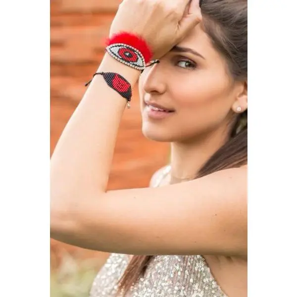 Fuzzy Evil Eye Bracelet - CUSTOM COLORS MADE TO ORDER