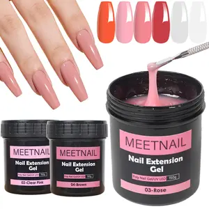 MeetNail Poly Nail Gel 150g Nails Extension Enhancement Gel Polish Crystal Glossy RhinestoneTranslucent Nude 6 Color Styles 3D Molding Gel Cutics French Manicure for Daily Trendy Nail Art Clear Durable Flawless Salon Cosmetic