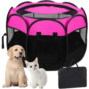 Pet Cat Playpen for Indoor Cats Enclosed, Portable Foldable Dog Playpen Outdoor Tent Crate Cage with Zipper Top Cover Door for Kitten Puppy Outside Rv Car Camper (Small Size, Pink)