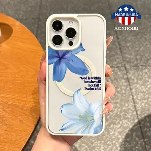 Premium Magnetic TPU Cellphone Casing for iPhone 11/12/13/14/15/16 Pro Max, Aesthetic Blue Lilies Cover, MagSafe Ready, Anti-Fall Protection, Waterproof, Ultra-Thin Handheld Devices Accessory for Everyday Use