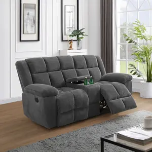 Cozy Haven Corduroy Loveseat Recliner with Manual Pull-Lever & Center Console for Comfortable Relaxation in Living Space