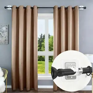 8-Piece No-Drill Telescopic Shower Curtain Rod Holder Set, Thick Adhesive Rod Clip, Adhesive Hook, Horizontal Fit, Easy Installation for Bathroom, Dormitory Curtain Use
