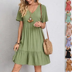 Flowy Textured V-Neck Dress summer outfits