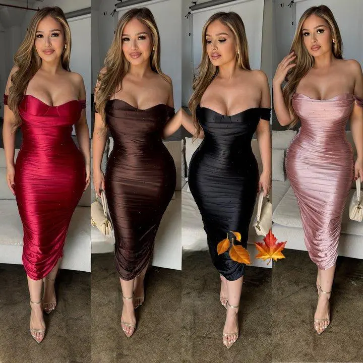 Kenny silk midi dress Womenswear Stretchy Casual rhinestone details