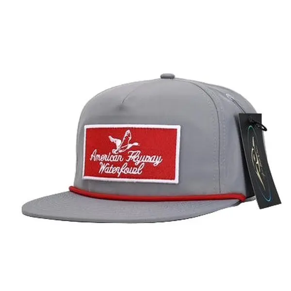 American Flyway Waterfowl Authentic Throwback Vintage Rope Snapback Hat - Grey with Patch, Adjustable Red Rope Design, Casual Outdoor Snapback Hats, Casual Outdoor Hat