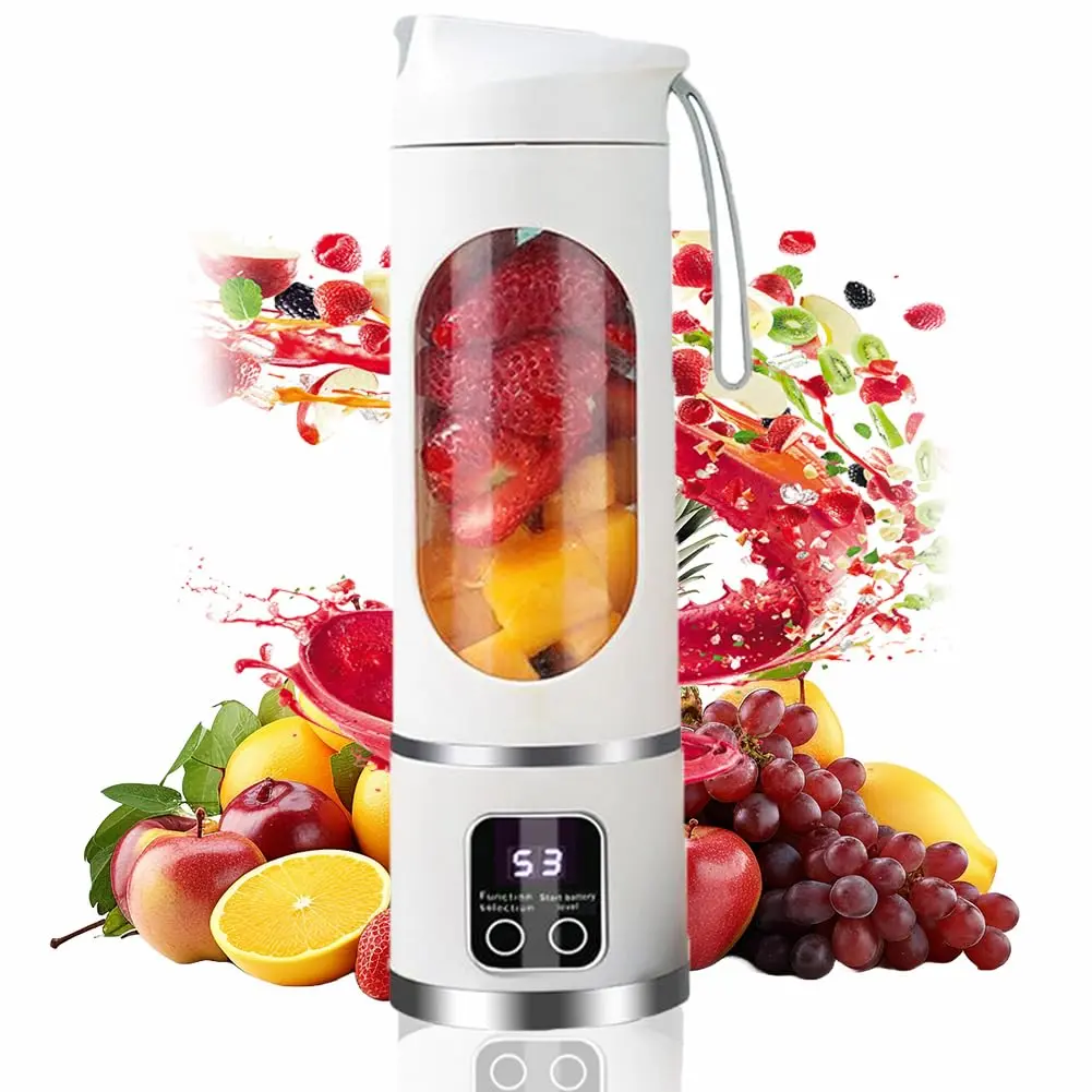 Portable Rechargeable 450ml Cylindrical Juicer Blender Cup - 12-Blade Motor, 7.4V, Stainless Steel, Digital Display, Safe, Companion for Outdoor Users