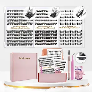 Self Adhesive 10-16mm Curly D Curl Set with Tweezers, Lashes Clip, Brush, 3 Boxes False Lashes, Personalized Gift for Women, DIY Lash Kit