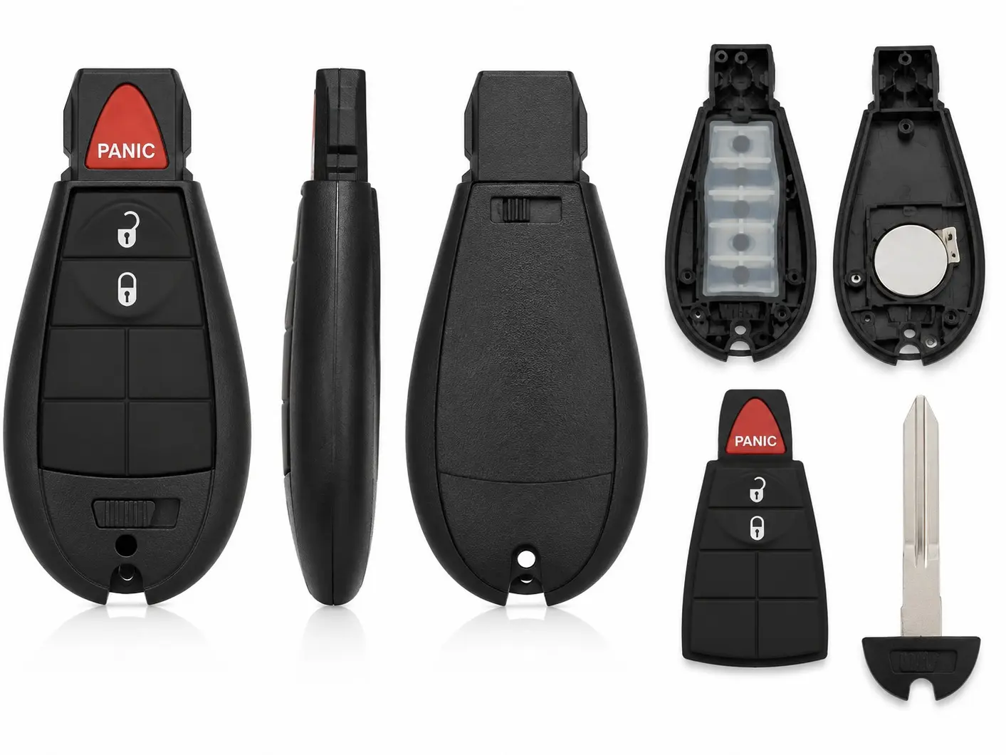 Car Remote Control Panic Button Key Fob Replacement with Lock-Unlock Functions and Key Blade - Shell only