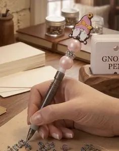 Gnome Mechanical Pencil – Pink Beaded Pencil, Handmade Cute Writing Pencil, Gift for Her