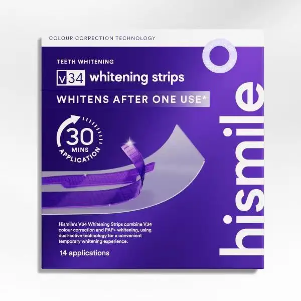 Hismile V34 Whitening Strips Value Set Purple Color Correcting Teeth Whitening Strips Dual-Effect Brighten Neutralize Yellow Tone No Sensitivity Oral Care Kit