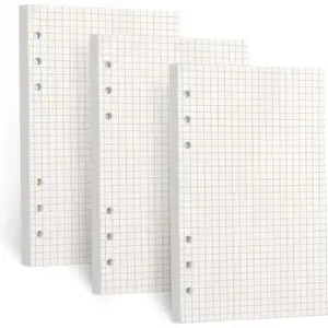 A6 Refill Paper, [3 Pack]  100GSM Thick Refillable Paper 6 Hole Filler Inserts Loose Leaf Paper 135 Sheets (270 Pages) for 6 Ring Binder Journal Notebook-Squared Paper