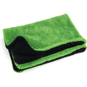1200GSM Microfiber  Drying Towel, Double-Twist Loop, Ultra-Absorbent, Quick-Dry, Lint- & Streak-Free, Scratch-Safe, for  Wash & Detailing (1 Pack) (Dark Grey & Green, 16" x 24")