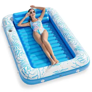 4 in 1 Inflatable Tanning Pool Lounge Float With Cup Holder 70“X46” Extra Large Pool Floats Adult with Pillow Suntan Tub Raft Floatie Sunbathing Bed Lounge for Water Blow Up Kids Ball Pit Party Gifts inflatable Sofa Pool Gift Toy