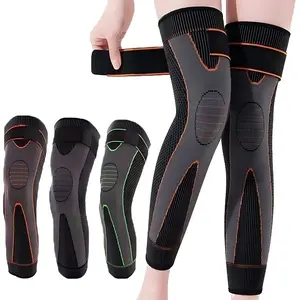 Unisex Extended-Length Nylon Knit Knee Brace, Breathable Support Sleeve with Adjustable Strap for Fitness Exercises and Joint Pain Relief