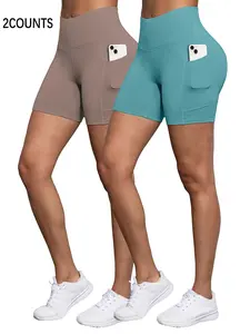 Women's Solid Color Pocket Skinny Shorts, Casual Comfy Breathable Short Leggings for Yoga Gym Workout, Ladies Bottoms for Summer