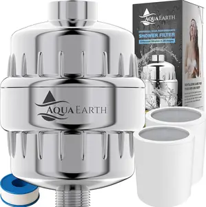 Aqua Earth High-Pressure Shower Head Filter – Removes Chlorine & Fluoride | Hard Water Softener with Vitamin C & Coconut Activated Carbon | High Output Water Purifier