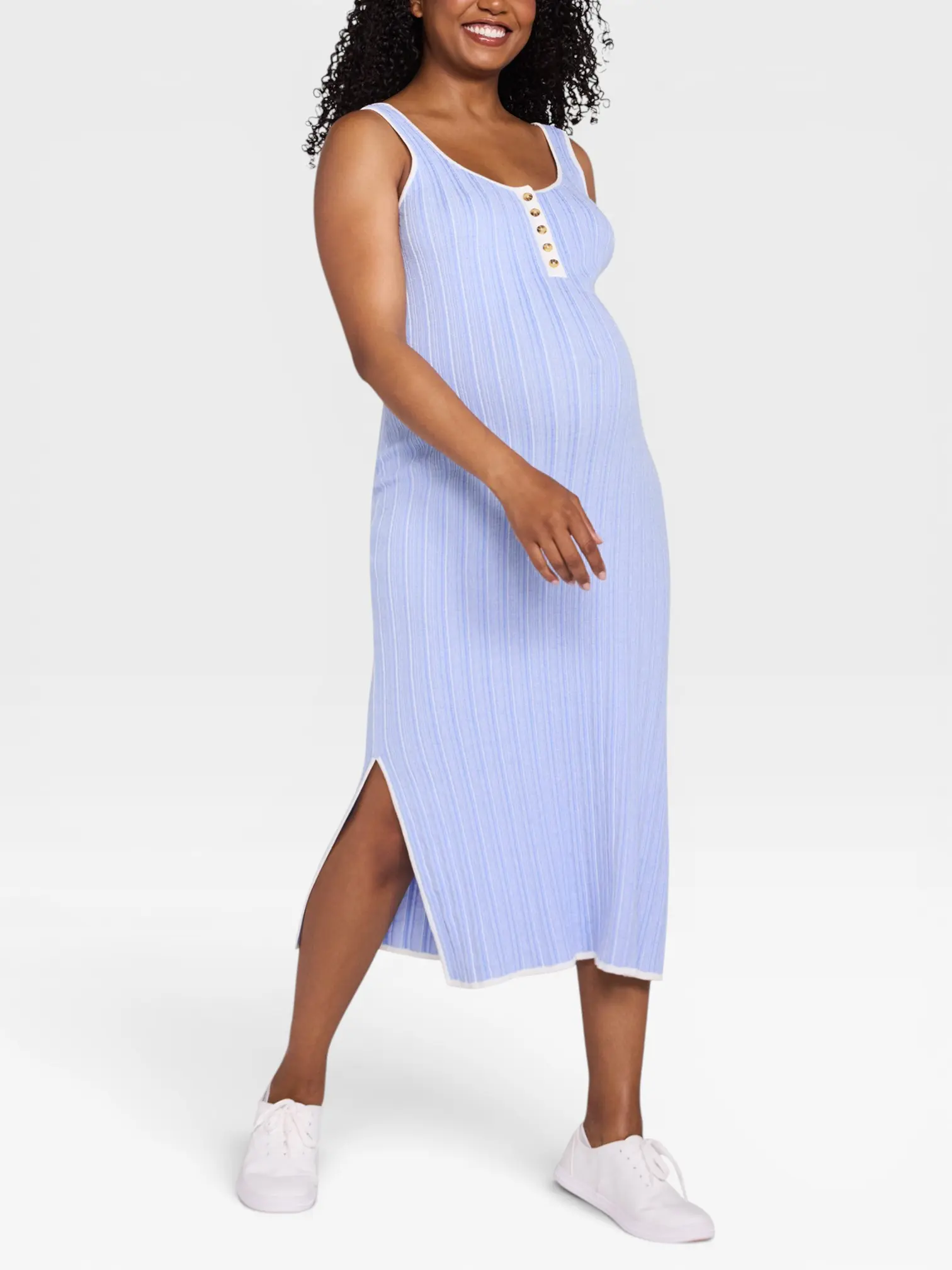 Motherhood Maternity Women's Sleeveless Sweater Knit Nursing Henley Midi Maternity Dress - Pregnancy & Postpartum Dress